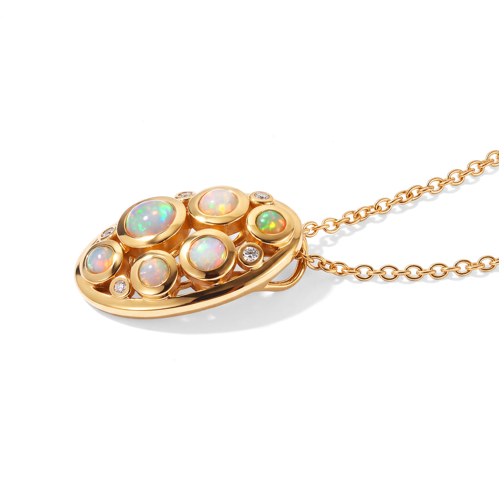 Ethiopian Opal,  White Zircon Pendant with Chain (Size 20) Mix Metal 0.60 ct  0.930  Ct._4534644_3