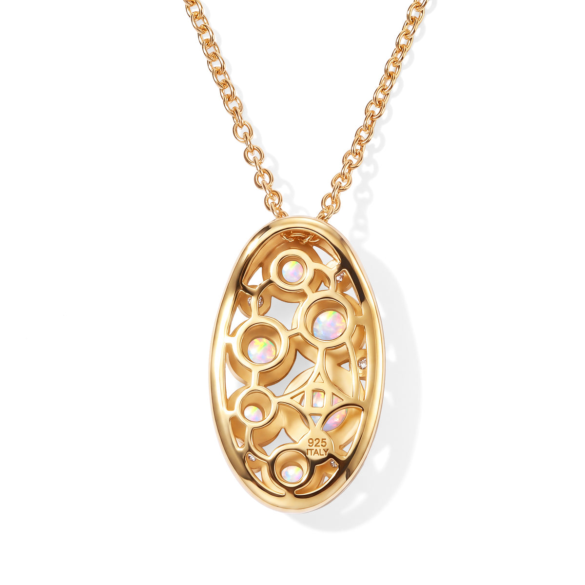 Ethiopian Opal,  White Zircon Pendant with Chain (Size 20) Mix Metal 0.60 ct  0.930  Ct. 4534644 4