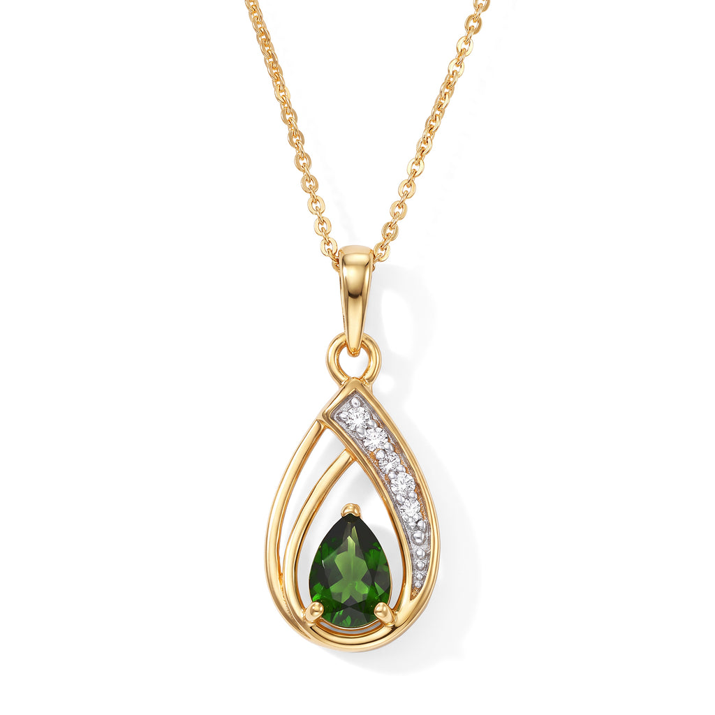 D'Joy - Natural Chrome Diopside & White Zircon Pendant in Yellow Gold Plated Sterling Silver with Chain (Size 20) 0.80 Ct._4534689