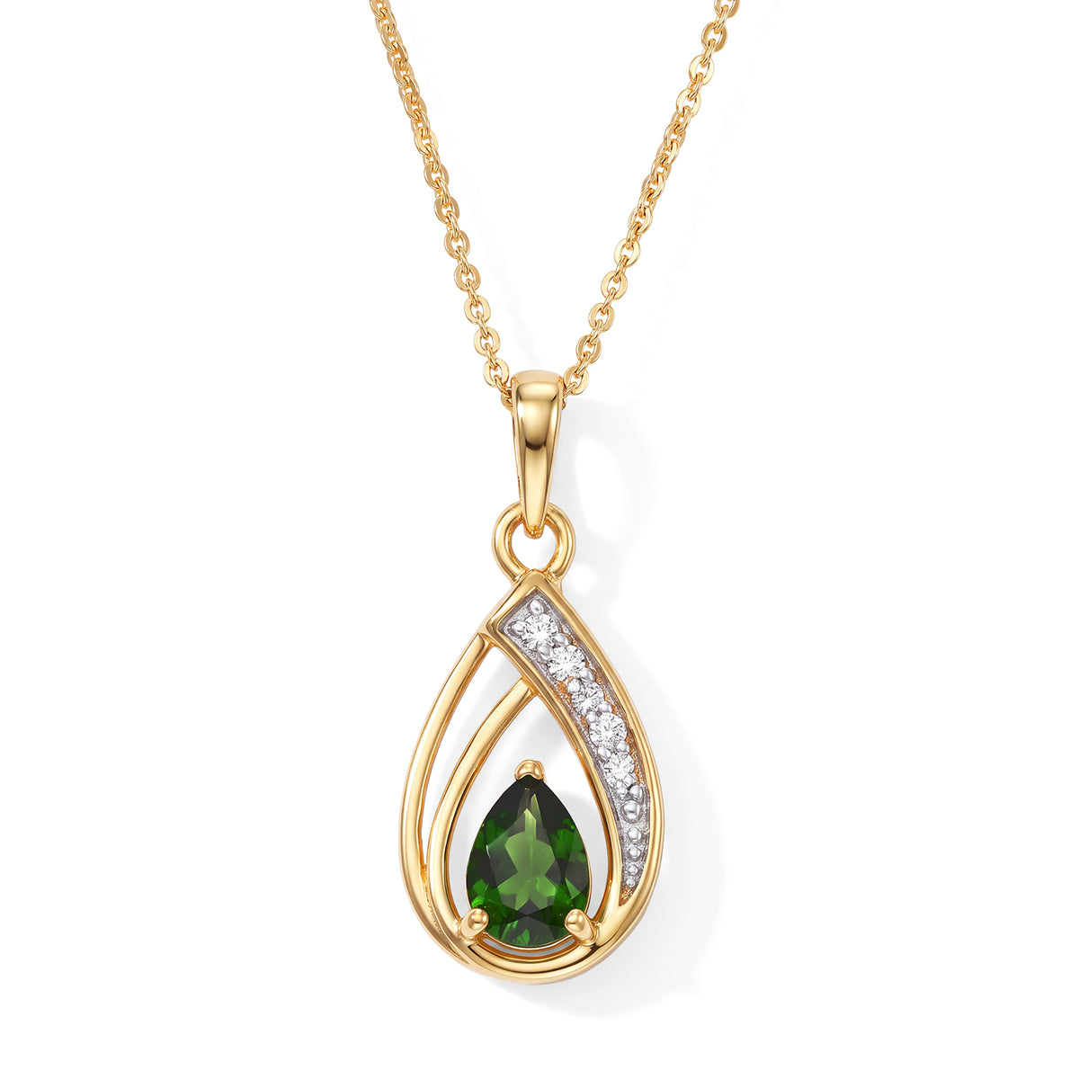 D'Joy - Natural Chrome Diopside &amp; White Zircon Pendant in Yellow Gold Plated Sterling Silver with Chain (Size 20) 0.80 Ct. 4534689 0