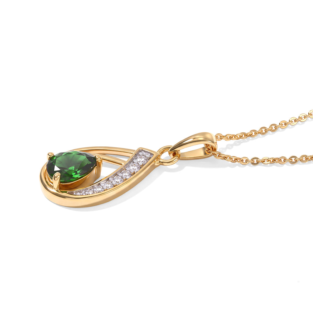 D'Joy - Natural Chrome Diopside & White Zircon Pendant in Yellow Gold Plated Sterling Silver with Chain (Size 20) 0.80 Ct._4534689_3