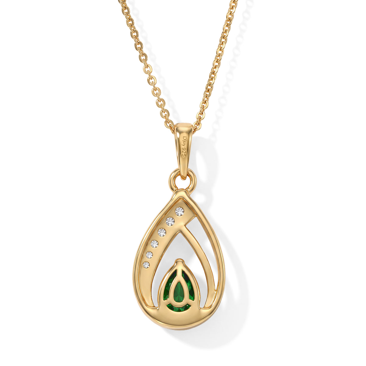 D'Joy - Natural Chrome Diopside &amp; White Zircon Pendant in Yellow Gold Plated Sterling Silver with Chain (Size 20) 0.80 Ct. 4534689 4