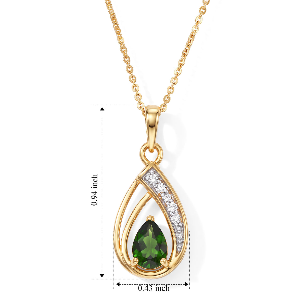 D'Joy - Natural Chrome Diopside &amp; White Zircon Pendant in Yellow Gold Plated Sterling Silver with Chain (Size 20) 0.80 Ct. 4534689 5