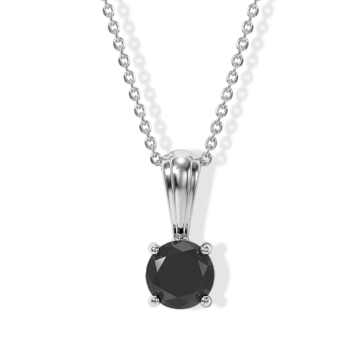 D'Joy - Black Diamond Solitaire Pendant with Chain (Size 20) in Rhodium Overlay Sterling Silver 1.00 Ct. 4535251 0