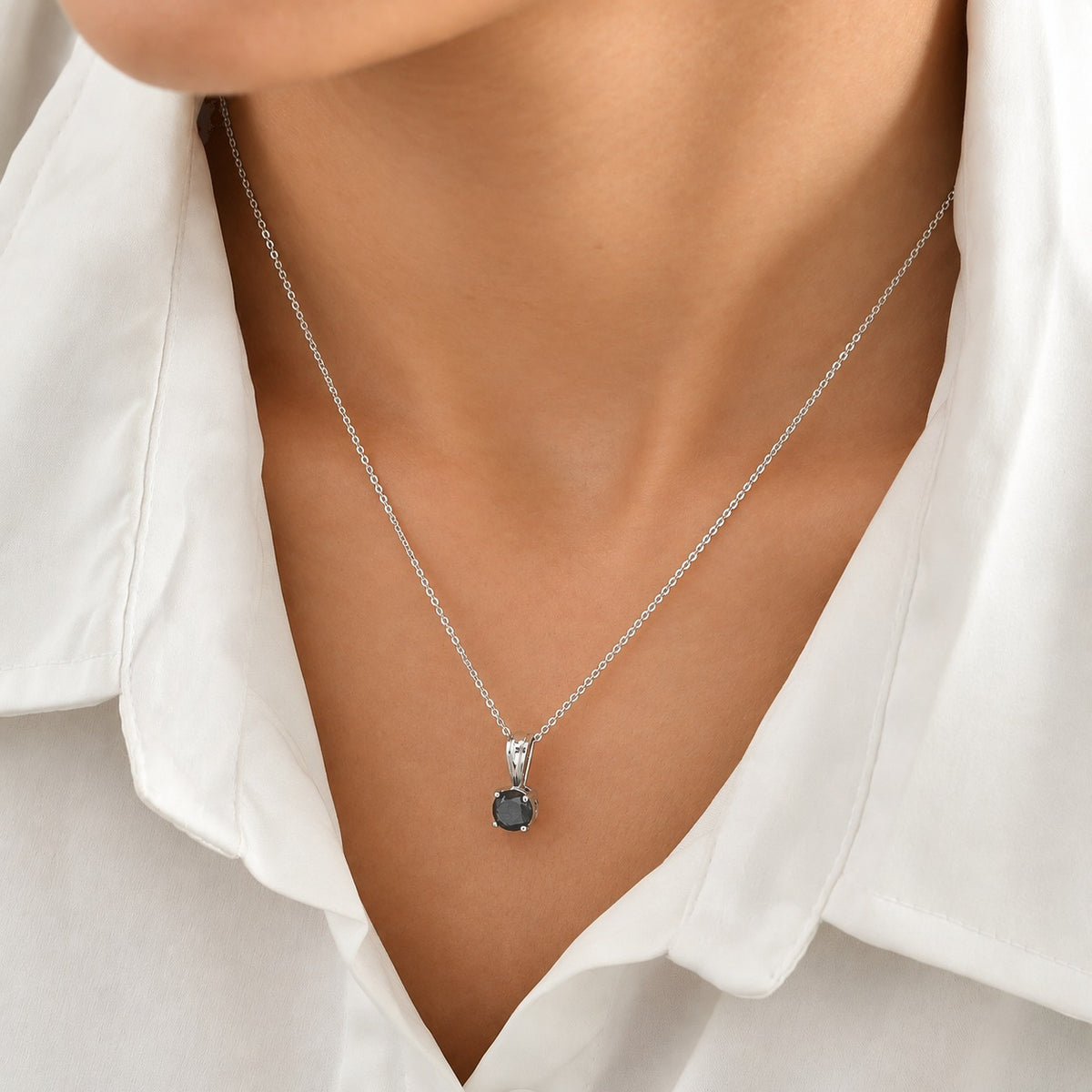 D'Joy - Black Diamond Solitaire Pendant with Chain (Size 20) in Rhodium Overlay Sterling Silver 1.00 Ct. 4535251 2