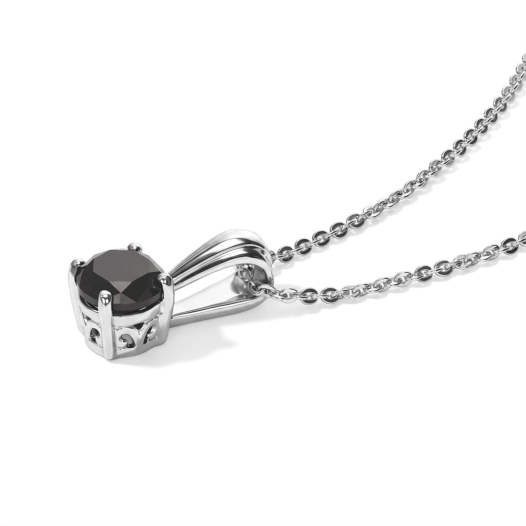 D'Joy - Black Diamond Solitaire Pendant with Chain (Size 20) in Rhodium Overlay Sterling Silver 1.00 Ct._4535251_3