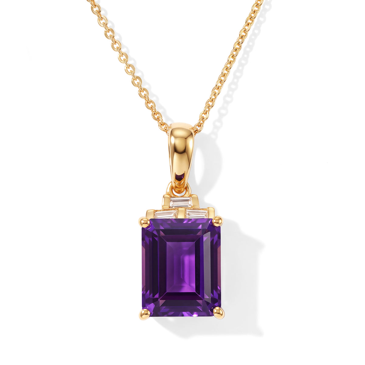 Luxuriant - AAA Zambian Amethyst &amp; Lab Grown Diamond (SI-G-H) Pendant with Chain (Size 20) in 18K Vermeil Yellow Gold Plated Sterling Silver 3.40 Ct. 4535659 0