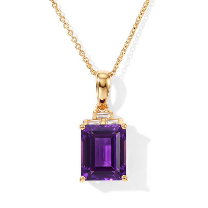 Luxuriant - AAA Zambian Amethyst &amp; Lab Grown Diamond (SI/G-H) Pendant with Chain (Size 20) in 18K Vermeil Yellow Gold Plated Sterling Silver 3.40 Ct. 4535659 1