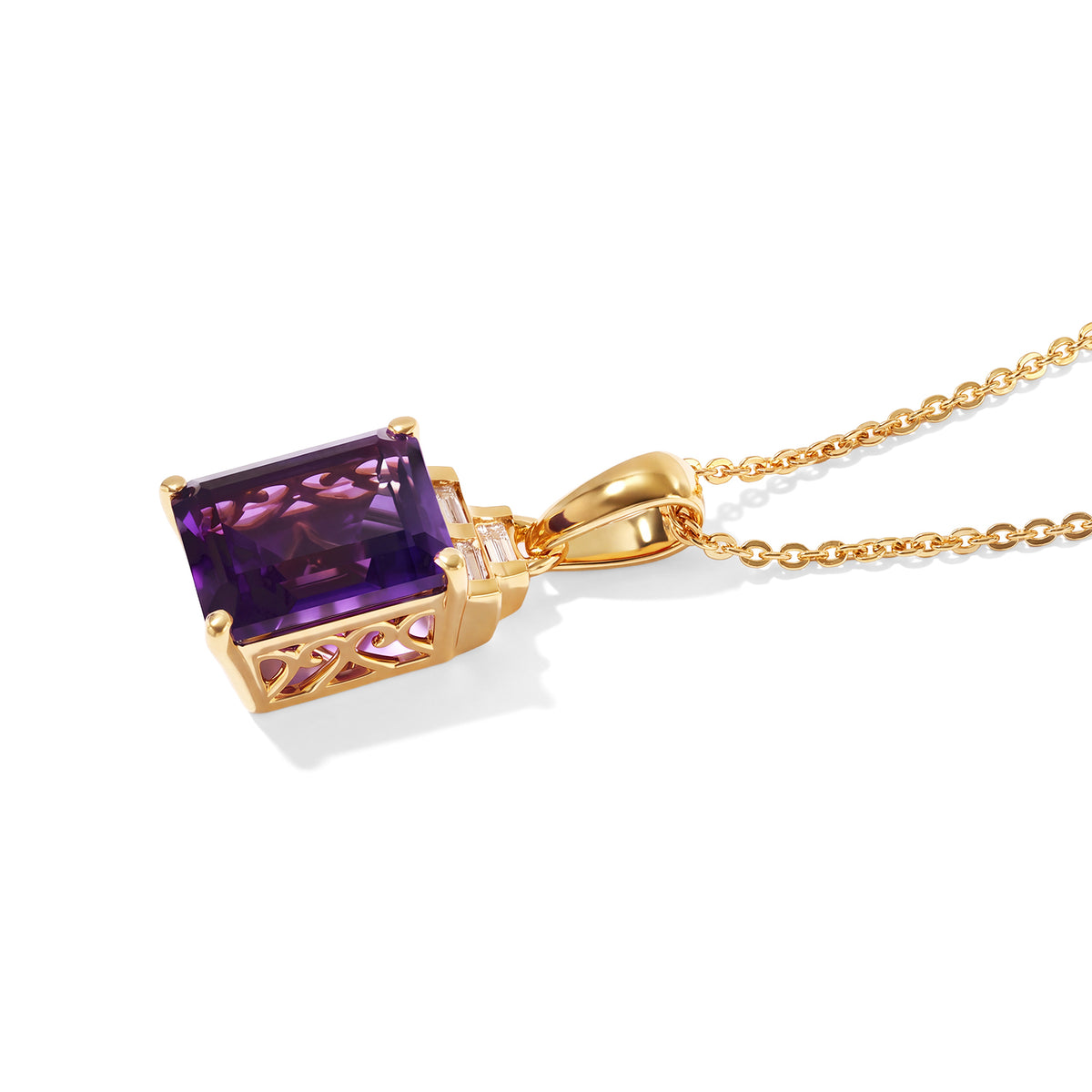 Luxuriant - AAA Zambian Amethyst &amp; Lab Grown Diamond (SI-G-H) Pendant with Chain (Size 20) in 18K Vermeil Yellow Gold Plated Sterling Silver 3.40 Ct. 4535659 3