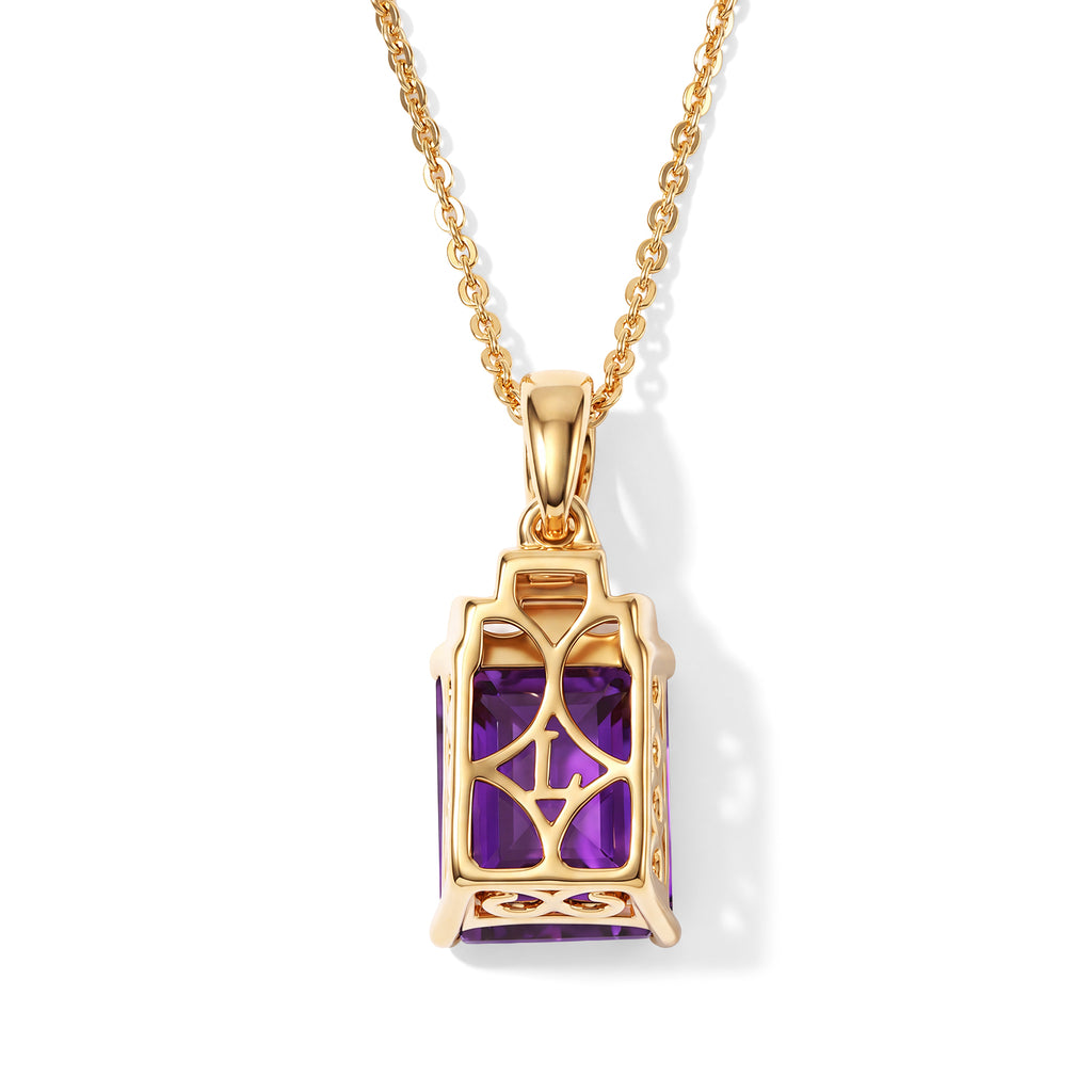 Luxuriant - AAA Zambian Amethyst & Lab Grown Diamond (SI/G-H) Pendant with Chain (Size 20) in 18K Vermeil Yellow Gold Plated Sterling Silver 3.40 Ct._4535659_4