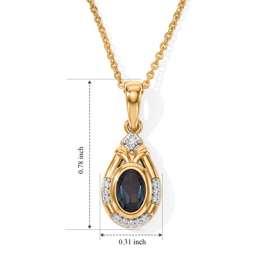 Luxuriant - Lab Grown Alexandrite & White Zircon Pendant with Chain (Size 20) in Yellow Gold Plated Sterling Silver_4537463_5