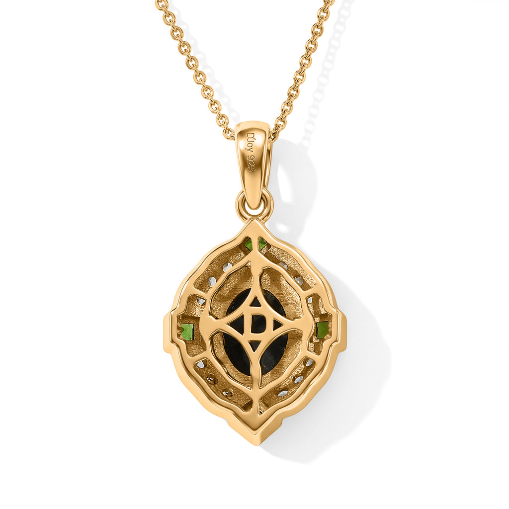 D'Joy - Ammolite, White Zircon & Natural Chrome Diopside Pendant with Chain (Size 20) in 18K Vermeil Yellow Gold Plated Sterling Silver 2.45 Ct._4537801_4