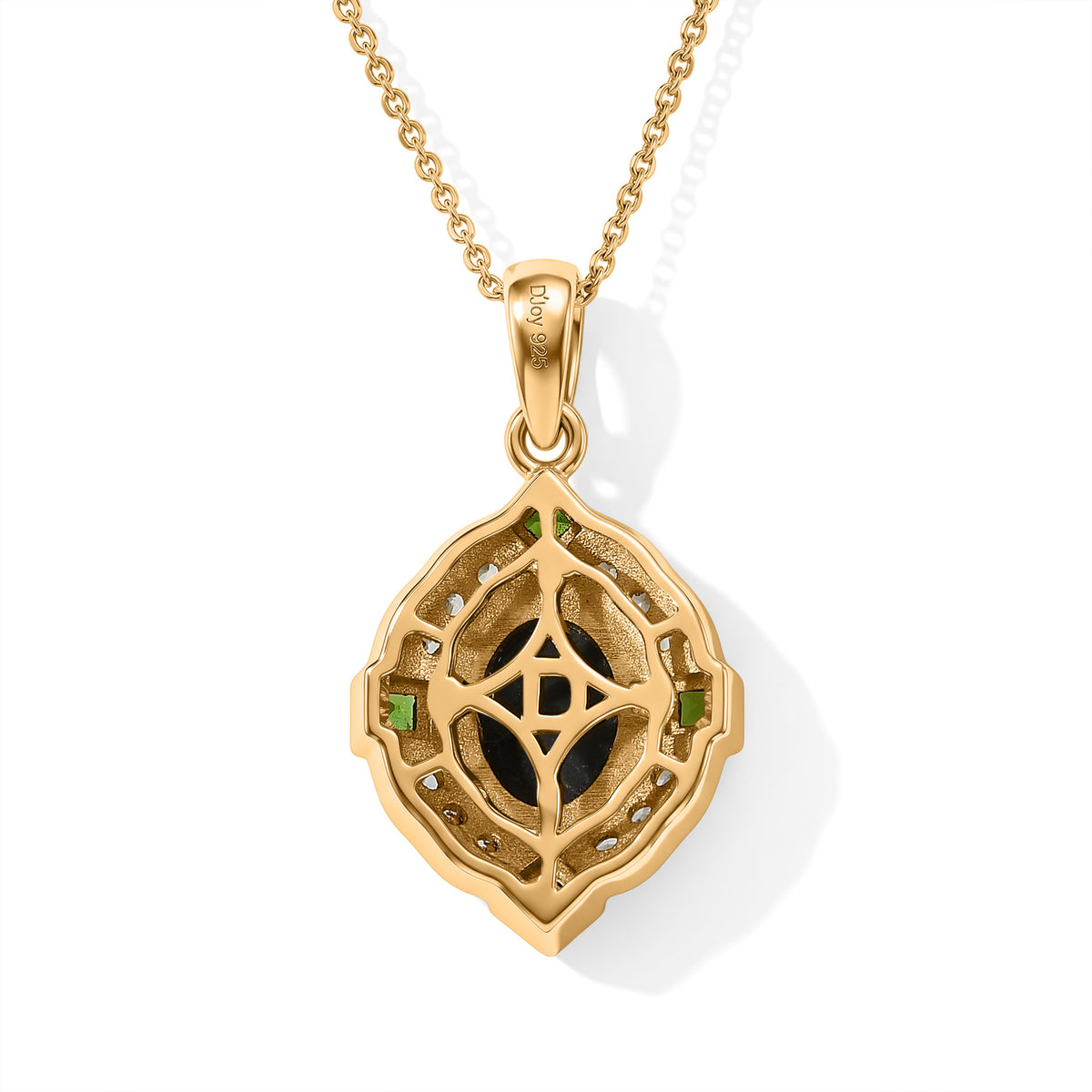 D'Joy - Ammolite, White Zircon &amp; Natural Chrome Diopside Pendant with Chain (Size 20) in 18K Vermeil Yellow Gold Plated Sterling Silver 2.45 Ct. 4537801 4