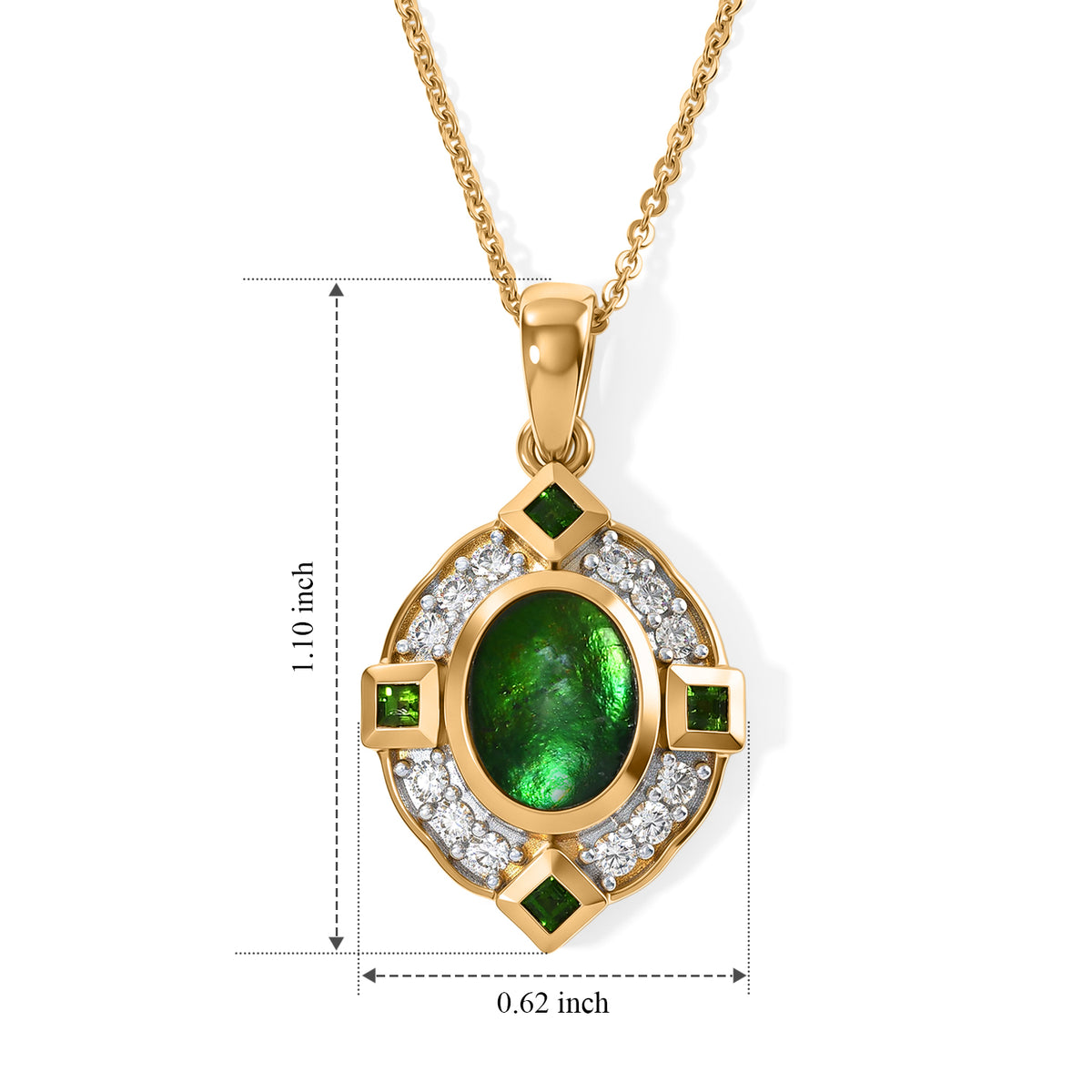 D'Joy - Ammolite, White Zircon &amp; Natural Chrome Diopside Pendant with Chain (Size 20) in 18K Vermeil Yellow Gold Plated Sterling Silver 2.45 Ct. 4537801 5