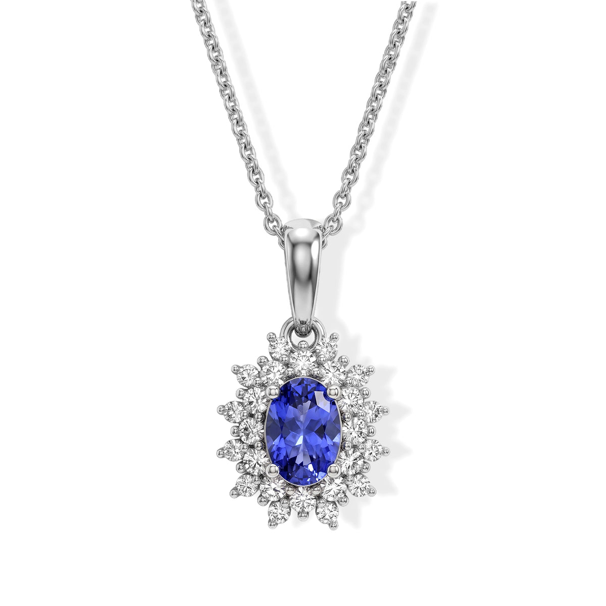 D'Joy - Tanzanite &amp; White Zircon Halo Pendant with Chain (Size 20) in Platinum Overlay Sterling Silver 4537807 0
