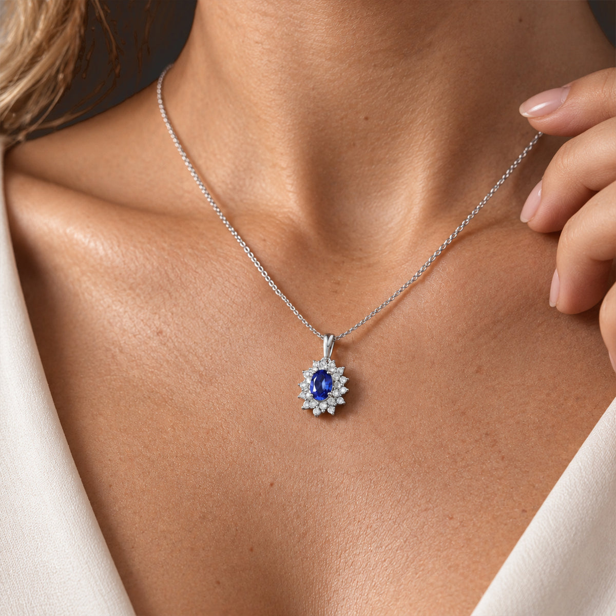 D'Joy - Tanzanite &amp; White Zircon Halo Pendant with Chain (Size 20) in Platinum Overlay Sterling Silver 4537807 1