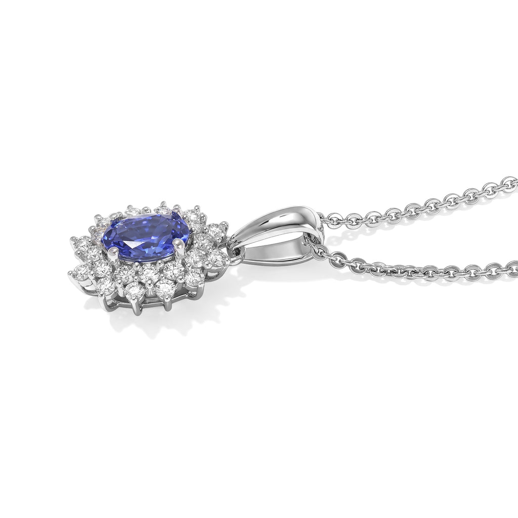 D'Joy - Tanzanite & White Zircon Halo Pendant with Chain (Size 20) in Platinum Overlay Sterling Silver_4537807_3