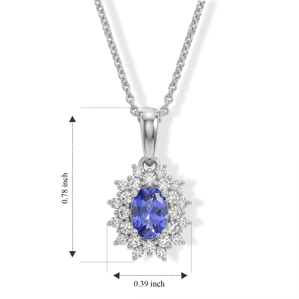 D'Joy - Tanzanite & White Zircon Halo Pendant with Chain (Size 20) in Platinum Overlay Sterling Silver_4537807_5