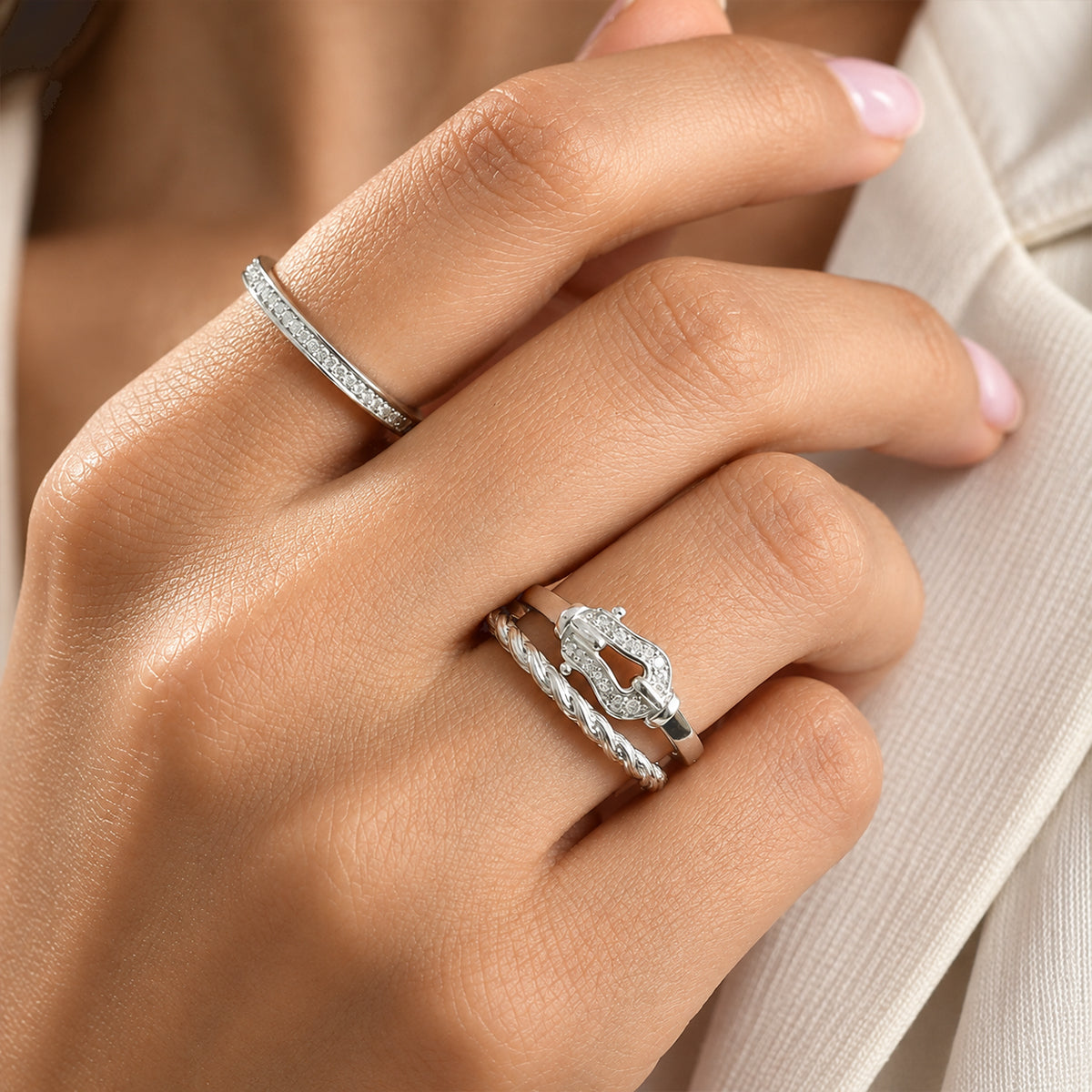Set of 3 -  White Diamond  Kanchanaburi Blue Sapphire Stackable Ring in Rhodium Overlay Sterling Silver 0.06 ct  Silver Wt. 6 Gms  0.233  Ct. 4537942 2