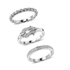 Set of 3 -  White Diamond  Kanchanaburi Blue Sapphire Stackable Ring in Rhodium Overlay Sterling Silver 0.06 ct  Silver Wt. 6 Gms  0.233  Ct._4537943_4