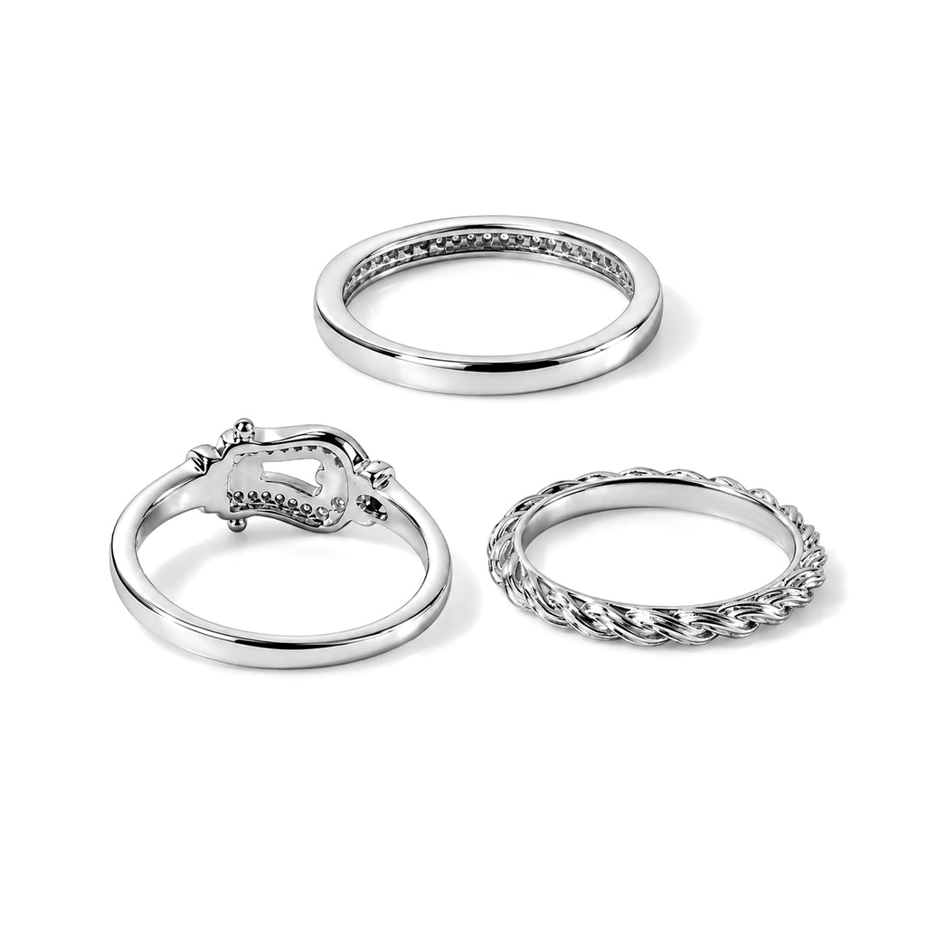 Set of 3 -  White Diamond  Kanchanaburi Blue Sapphire Stackable Ring in Rhodium Overlay Sterling Silver 0.06 ct  Silver Wt. 6 Gms  0.233  Ct._4537943_6