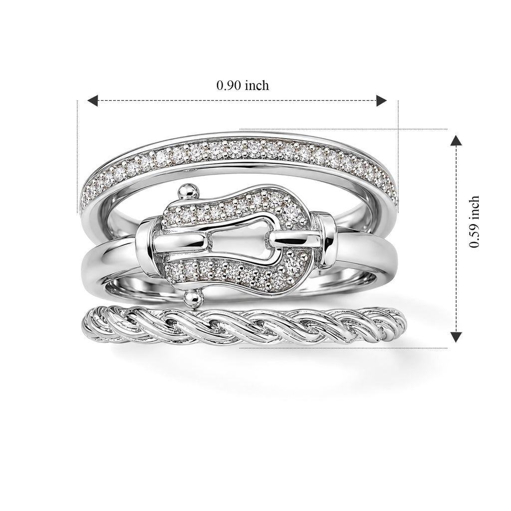 Set of 3 -  White Diamond  Kanchanaburi Blue Sapphire Stackable Ring in Rhodium Overlay Sterling Silver 0.06 ct  Silver Wt. 6 Gms  0.233  Ct._4537943_7