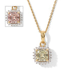 Luxuriant - AAA Turkizite & Lab Grown Diamond (SI/G-H) Halo Pendant with Chain (Size 20) in 18K Vermeil Yellow Gold Plated Sterling Silver 1.40 Ct._4538580