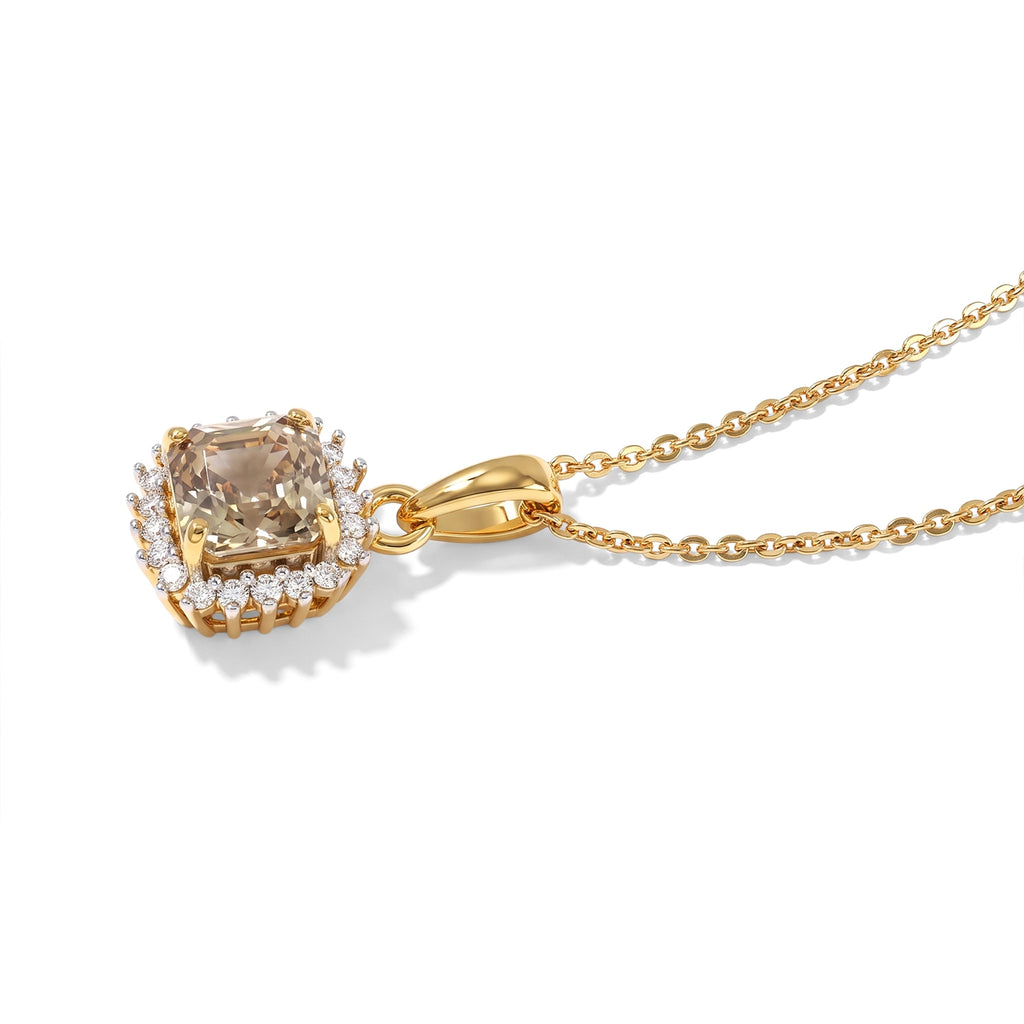 Luxuriant - AAA Turkizite & Lab Grown Diamond (SI/G-H) Halo Pendant with Chain (Size 20) in 18K Vermeil Yellow Gold Plated Sterling Silver 1.40 Ct._4538580_3