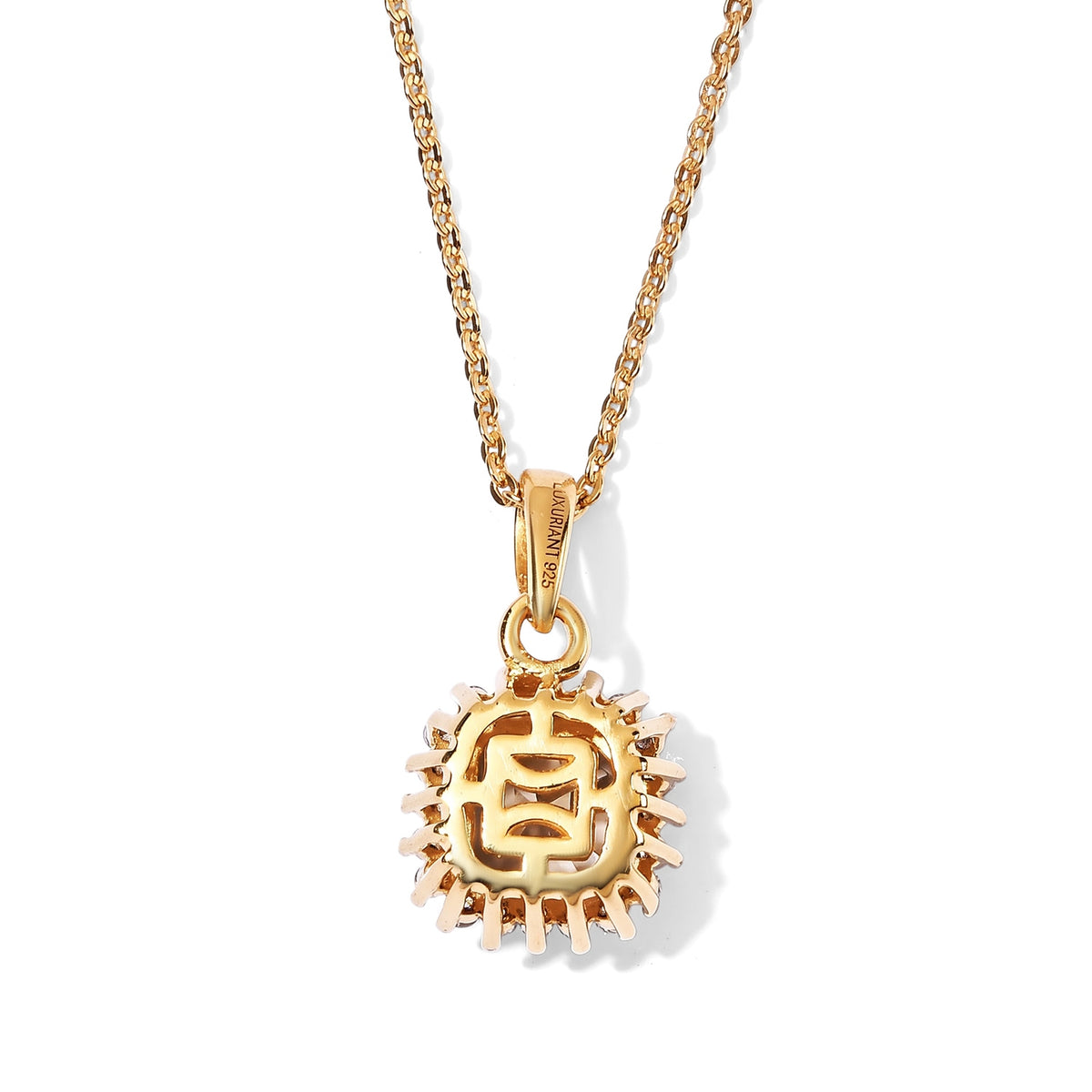 Luxuriant - AAA Turkizite &amp; Lab Grown Diamond (SI-G-H) Halo Pendant with Chain (Size 20) in 18K Vermeil Yellow Gold Plated Sterling Silver 1.40 Ct. 4538580 4