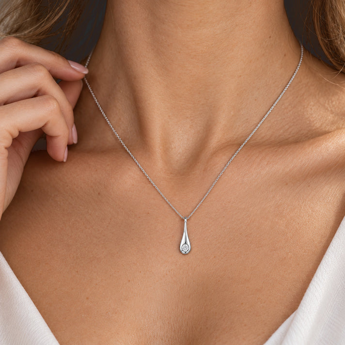 Lucy Q - Lab Grown Diamond Teardrop Pendant with Chain (Size - 16/18) in Rhodium Overlay Sterling Silver 0.25 Ct. 4538690 2