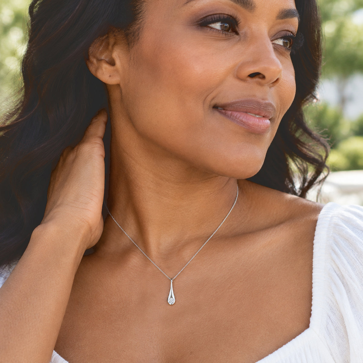 Lucy Q - Lab Grown Diamond Teardrop Pendant with Chain (Size - 16-18) in Rhodium Overlay Sterling Silver 0.25 Ct. 4538690 2