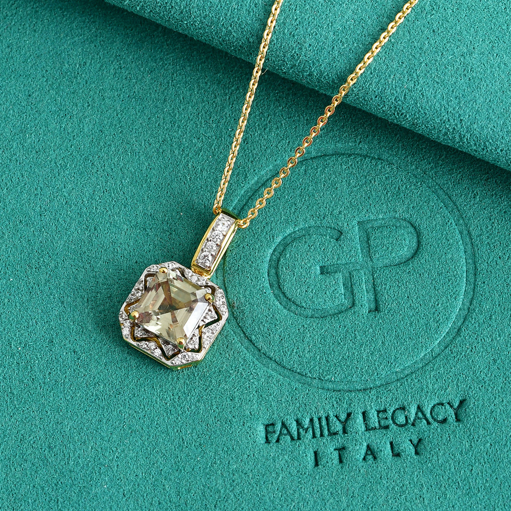Turkizite,  White Zircon,  Kanchanaburi Blue Sapphire Pendant with Chain (Size 20) in 18K YG Vermeil Sterling Silver 1.47 ct  Silver Wt. 5 Gms  3.470  Ct._4538760_1