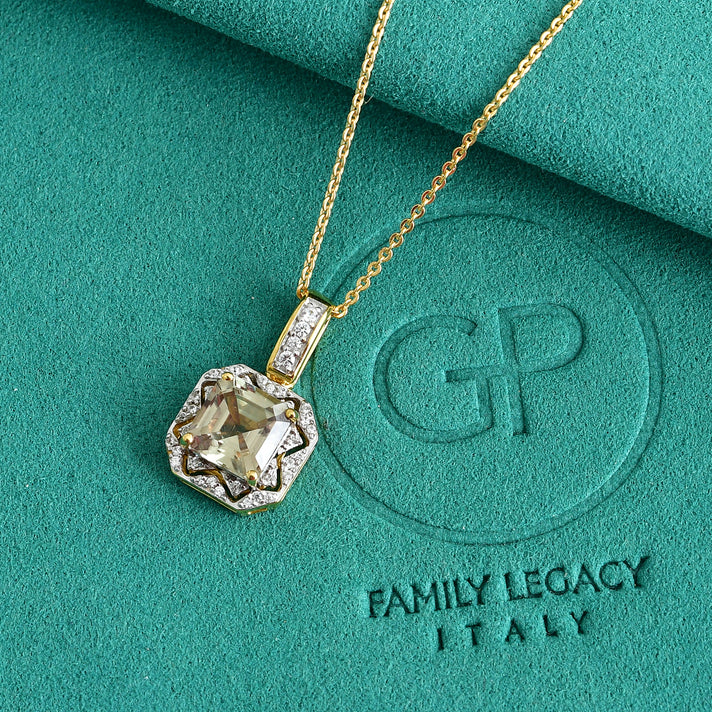 GP - AAA Premiumm Turkizite, White Zircon &amp; Blue Sapphire Halo Pendant with Chain (Size 20) in 18K Vermeil Yellow Gold Plated Sterling Silver 2.30 Ct. 4538760 2