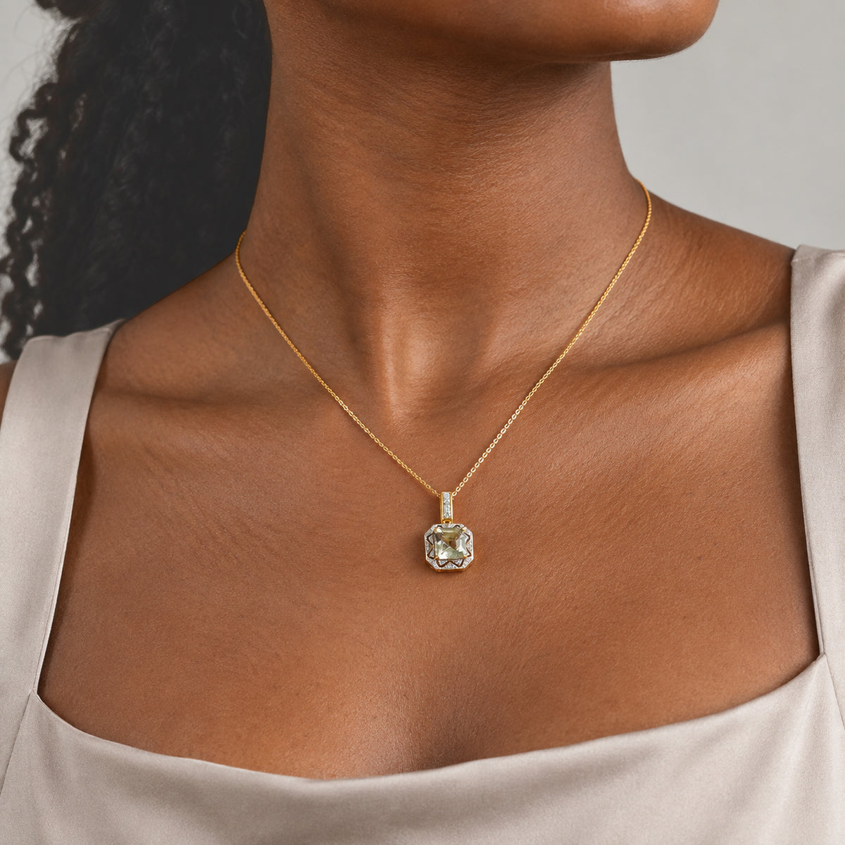 GP - AAA Turkizite, White Zircon &amp; Blue Sapphire Pendant with Chain (Size 20) in 18K Vermeil Yellow Gold Plated Sterling Silver 2.30 Ct. 4538760 3