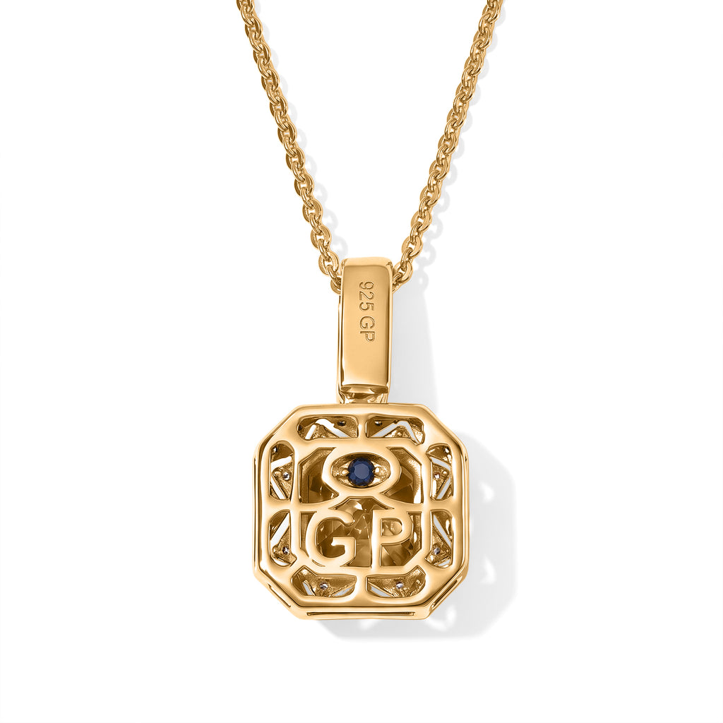 Turkizite,  White Zircon,  Kanchanaburi Blue Sapphire Pendant with Chain (Size 20) in 18K YG Vermeil Sterling Silver 1.47 ct  Silver Wt. 5 Gms  3.470  Ct._4538760_5