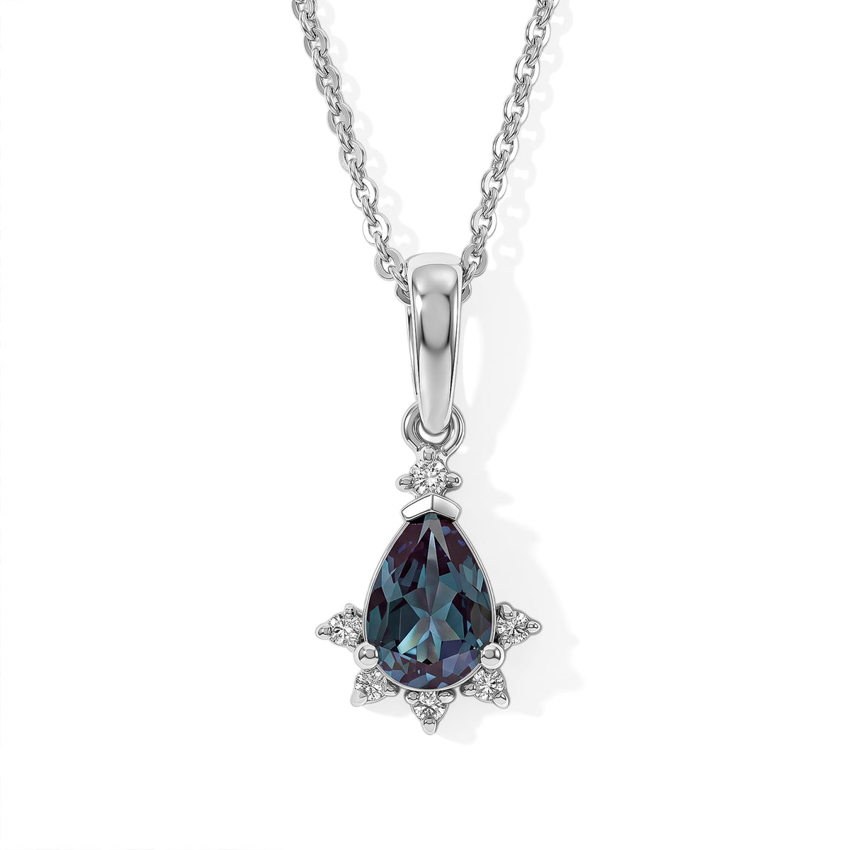 Luxuriant - AAA Lab Grown Alexandrite &amp; White Zircon Pendant with Chain (Size 20) in Rhodium Overlay Sterling Silver 0.80 Ct. 4538763 0
