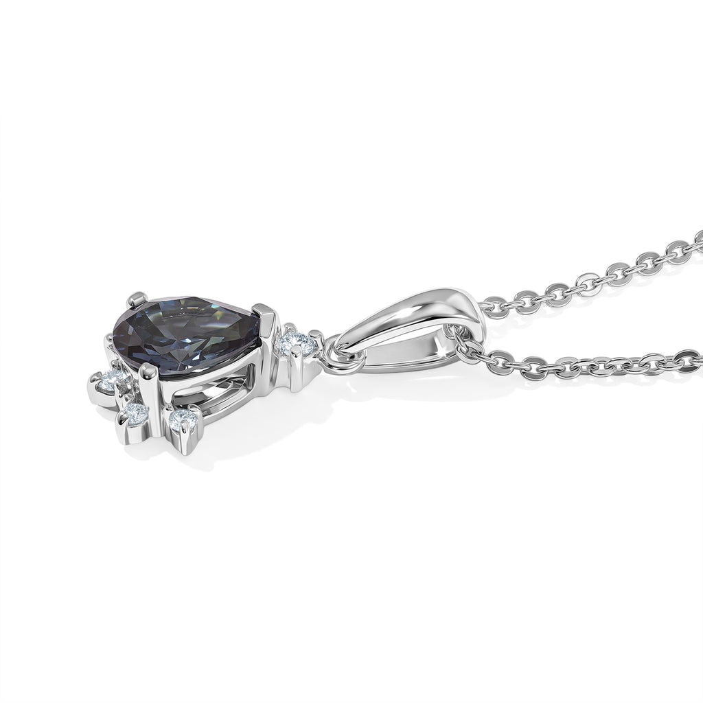 Luxuriant - AAA Lab Grown Alexandrite & White Zircon Pendant with Chain (Size 20) in Rhodium Overlay Sterling Silver 0.80 Ct._4538763_3