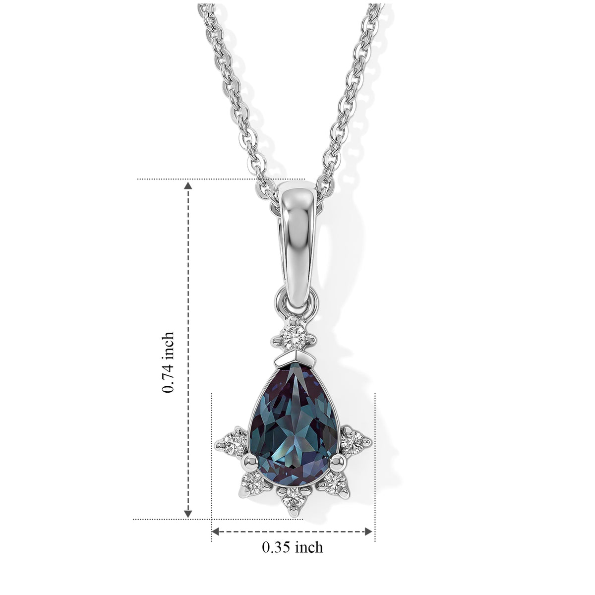 Luxuriant - AAA Lab Grown Alexandrite &amp; White Zircon Pendant with Chain (Size 20) in Rhodium Overlay Sterling Silver 0.80 Ct. 4538763 6