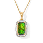 D'Joy - Ammolite & Natural White Diamond Pendant with Chain (Size 20) in 18K Vermeil Yellow Gold Plated Sterling Silver 3.30 Ct._4538775