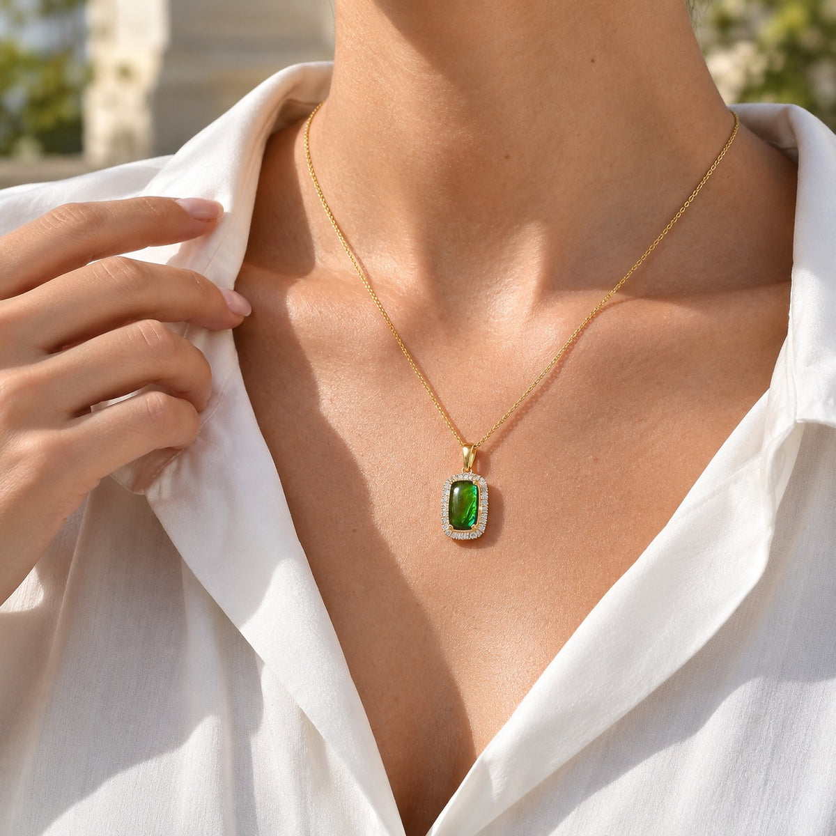 D'Joy - Ammolite &amp; Natural White Diamond Pendant with Chain (Size 20) in 18K Vermeil Yellow Gold Plated Sterling Silver 3.30 Ct. 4538775 2