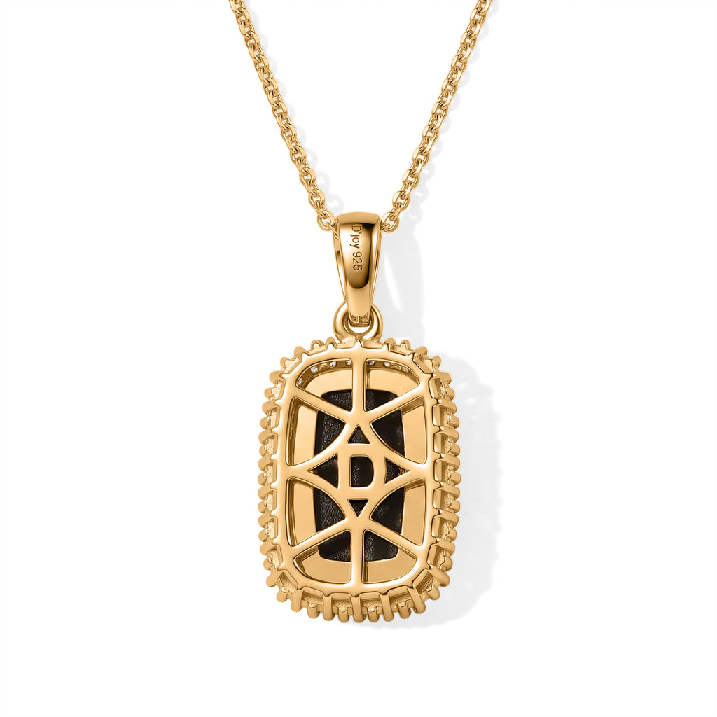 D'Joy - Ammolite & Natural White Diamond Pendant with Chain (Size 20) in 18K Vermeil Yellow Gold Plated Sterling Silver 3.30 Ct._4538775_4