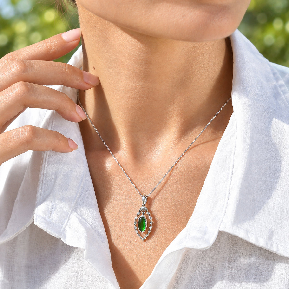 D'Joy - Ammolite Pendant with Chain (Size 20) in Rhodium Overlay Sterling Silver 1.70 Ct. 4538801 2