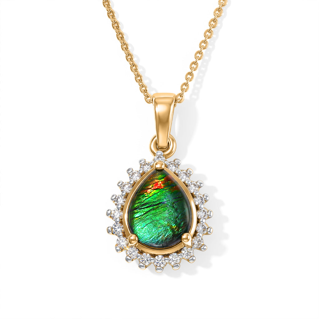Luxuriant - Ammolite & Lab Grown Diamond (SI/G-H) Pendant with Chain (Size 20) in 18K Vermeil Yellow Gold Plated Sterling Silver 2.80 Ct._4538803