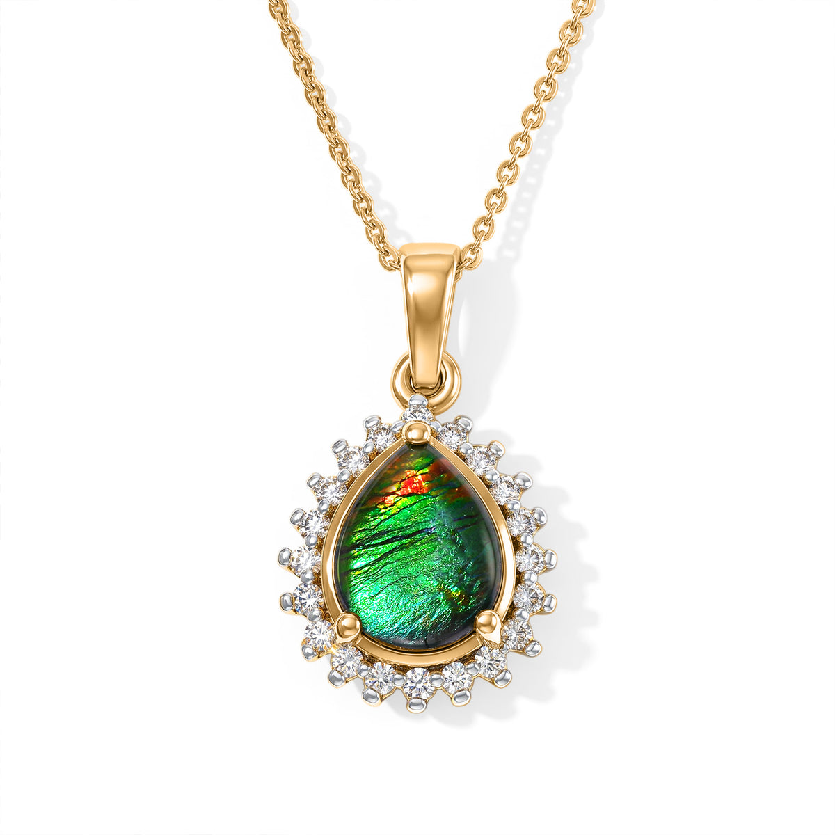 Luxuriant - Ammolite &amp; Lab Grown Diamond (SI-G-H) Pendant with Chain (Size 20) in 18K Vermeil Yellow Gold Plated Sterling Silver 2.80 Ct. 4538803 0