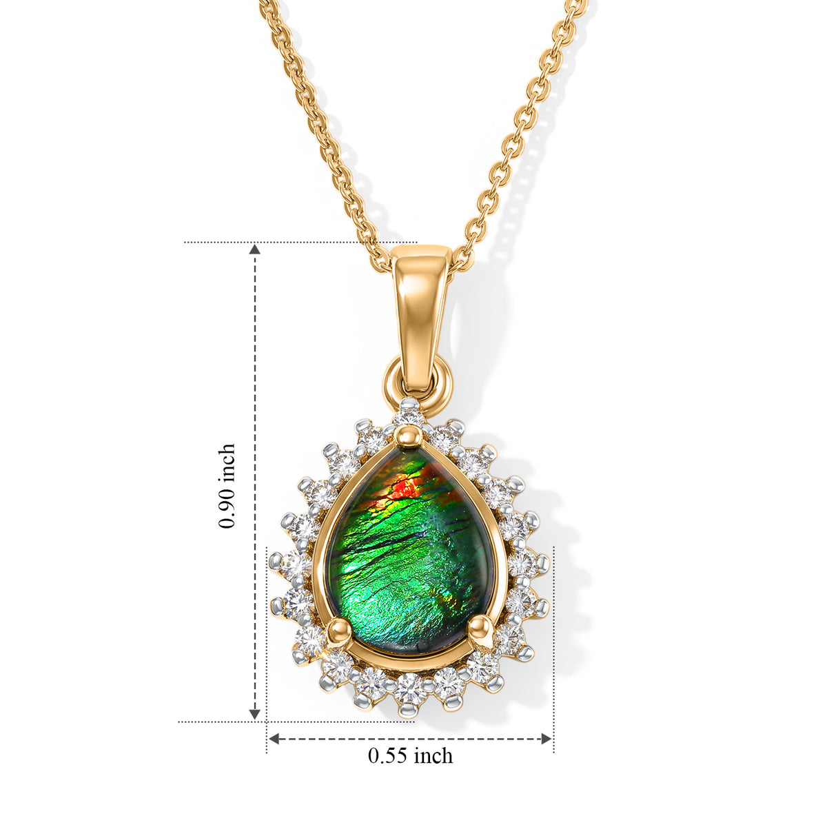 Luxuriant - Ammolite &amp; Lab Grown Diamond (SI-G-H) Pendant with Chain (Size 20) in 18K Vermeil Yellow Gold Plated Sterling Silver 2.80 Ct. 4538803 5