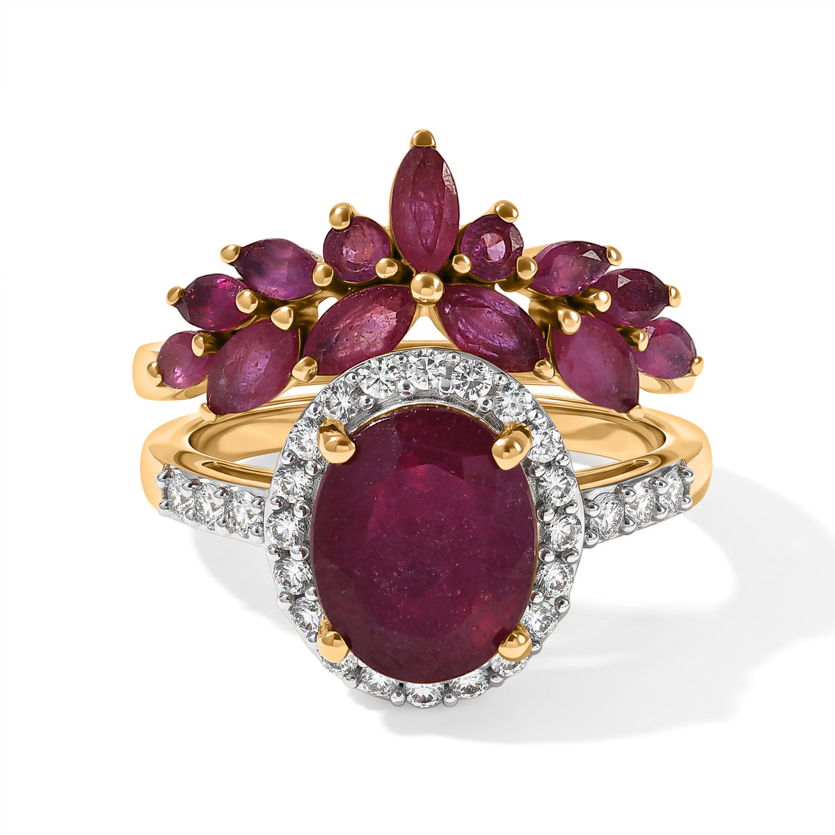 Set of 2 -  African Ruby,  White Zircon,  Kanchanaburi Blue Sapphire Stackable Ring in 18K YG Vermeil Sterling Silver 2.39 ct  Silver Wt. 6 Gms  6.383  Ct. 4538827 0