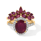 Set of 2 -  African Ruby,  White Zircon,  Kanchanaburi Blue Sapphire Stackable Ring in 18K YG Vermeil Sterling Silver 2.39 ct  Silver Wt. 6 Gms  6.383  Ct._4538828