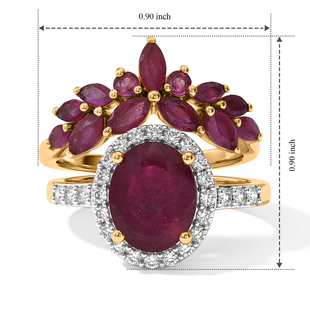 Set of 2 -  African Ruby,  White Zircon,  Kanchanaburi Blue Sapphire Stackable Ring in 18K YG Vermeil Sterling Silver 2.39 ct  Silver Wt. 6 Gms  6.383  Ct. 4538829 8