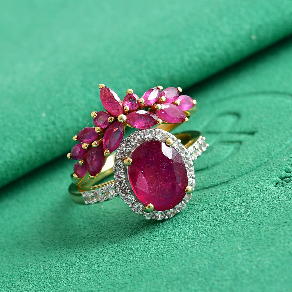 Set of 2 -  African Ruby,  White Zircon,  Kanchanaburi Blue Sapphire Stackable Ring in 18K YG Vermeil Sterling Silver 2.39 ct  Silver Wt. 6 Gms  6.383  Ct._4538831_1