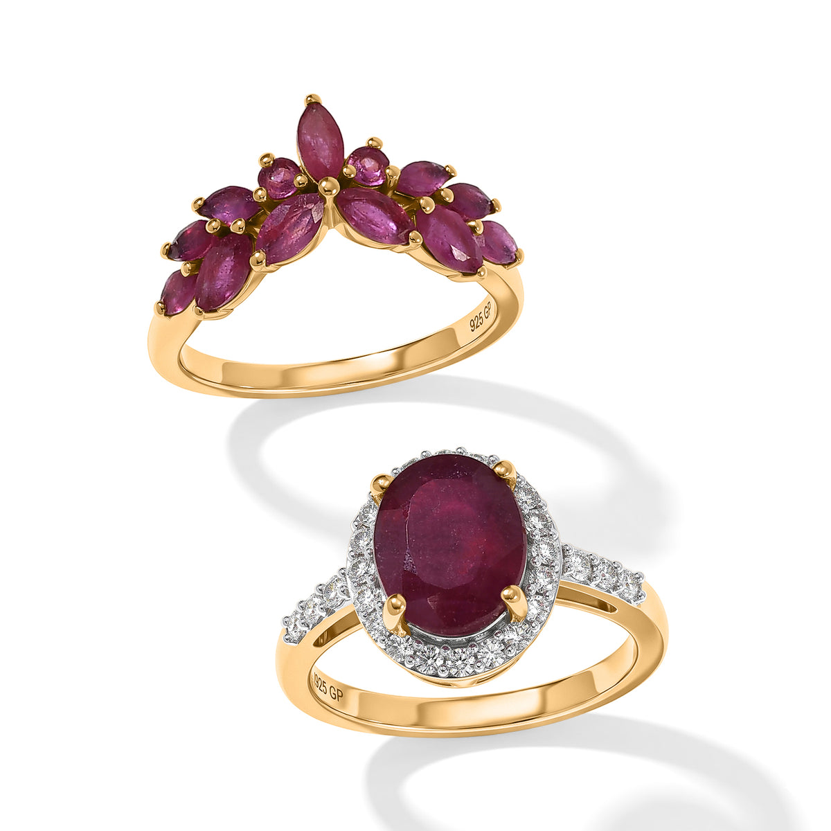 Set of 2 -  African Ruby,  White Zircon,  Kanchanaburi Blue Sapphire Stackable Ring in 18K YG Vermeil Sterling Silver 2.39 ct  Silver Wt. 6 Gms  6.383  Ct. 4538831 4